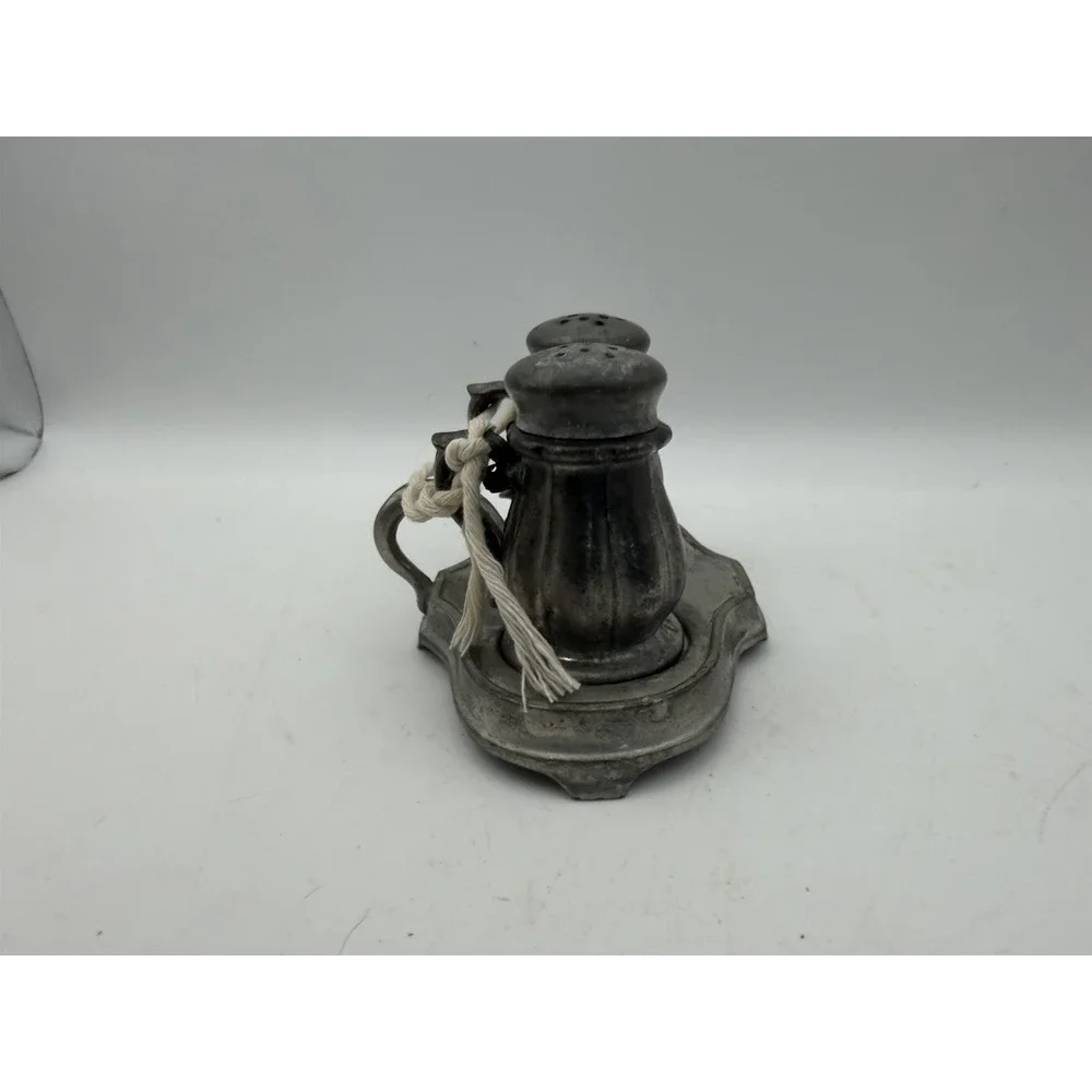 Vintage Pewter Salt & Pepper Shakers w Caddy Tray Set  Pewter #313